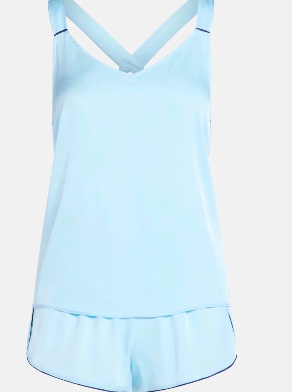 (349)Light Blue Satin Camisole & Shorts Sleep Set - Women